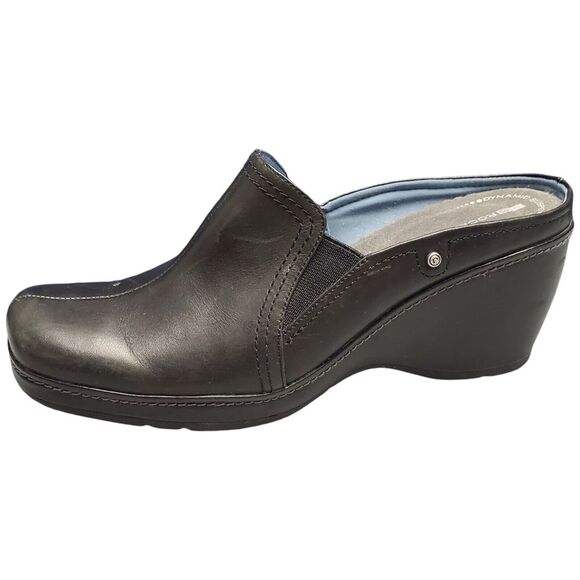 Rockport Wedge Mules Clogs Womens Size 7.5 Black Leather Square‎ Toe Slip On - Picture 1 of 15